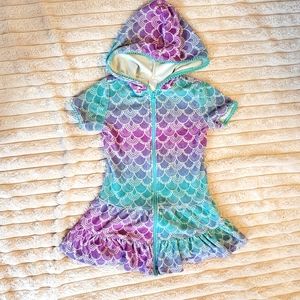 Cat and Jack, xs mermaid print blue, purple and white swim coverup